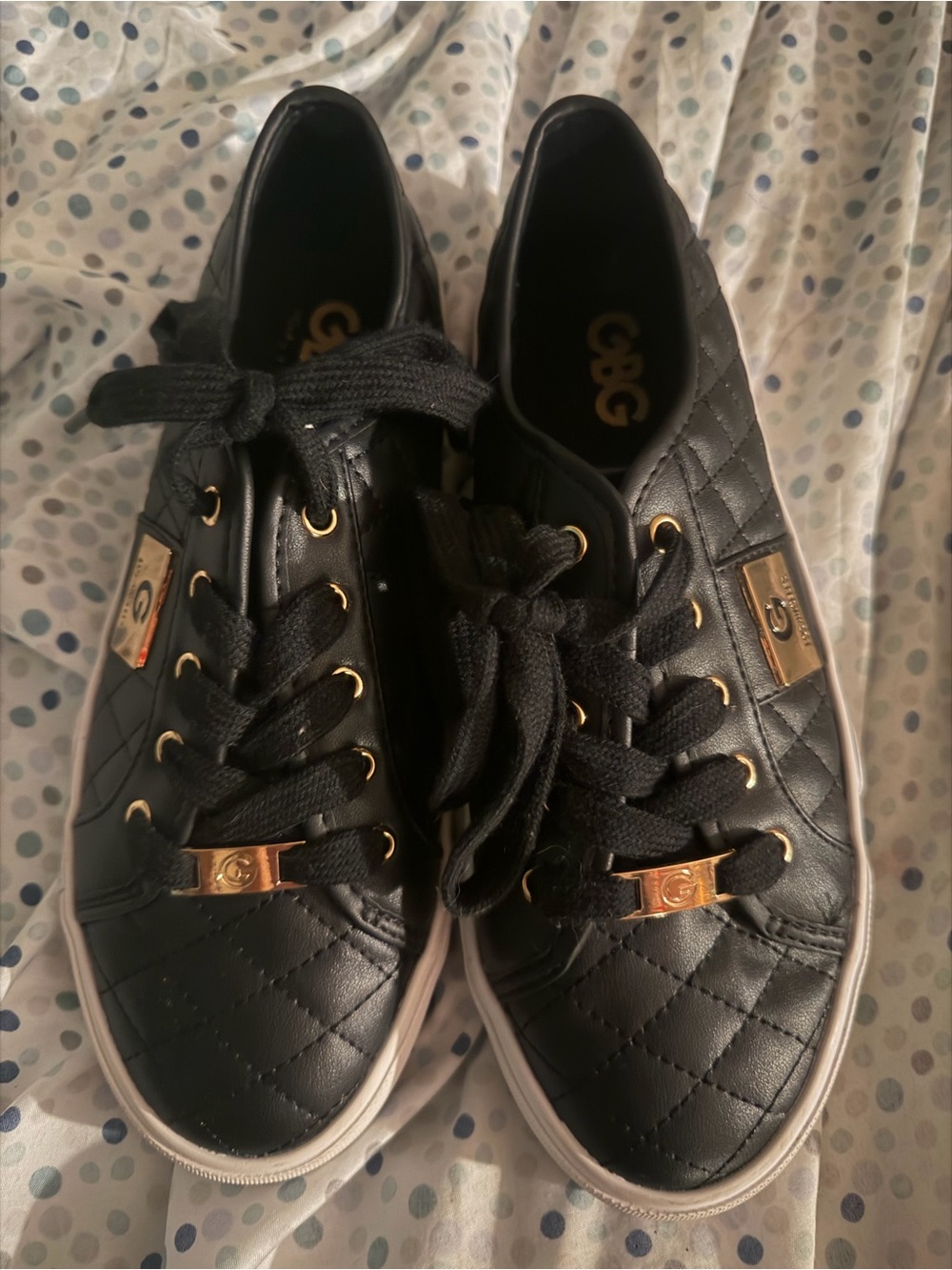G by Guess Black Quilted Sneakers with Gold Hardware